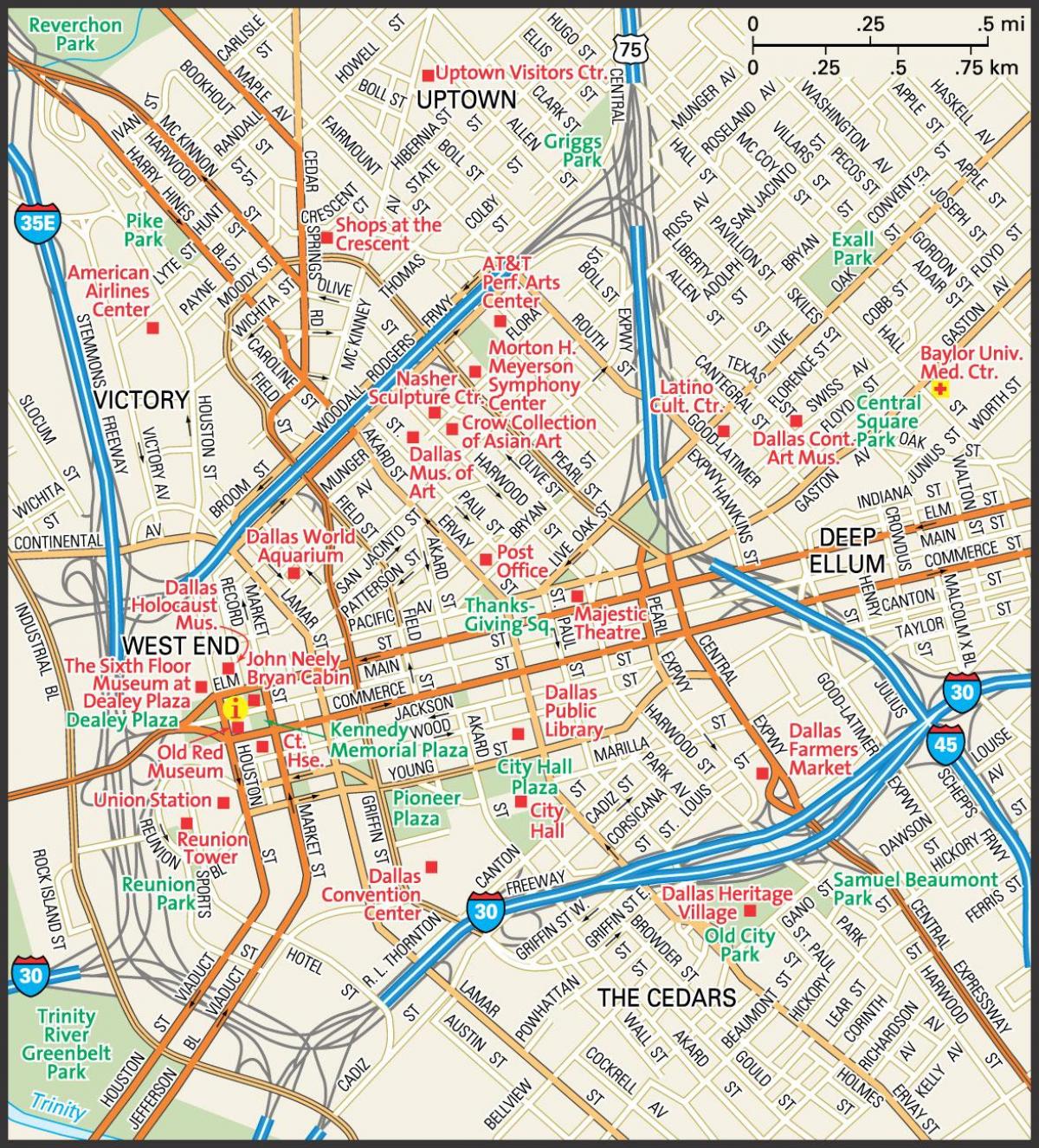 map of downtown Dallas streets