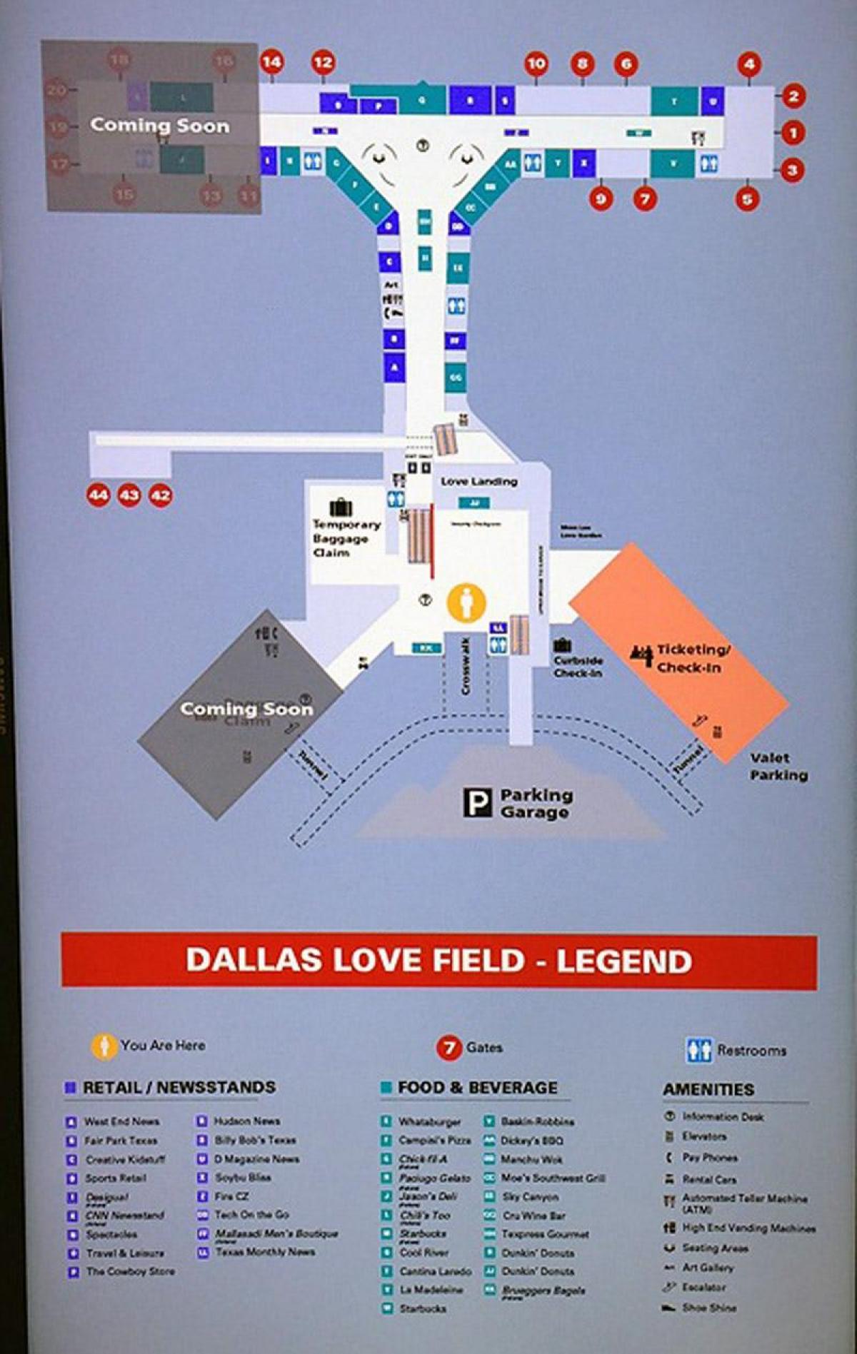 Dallas Love Field Map Dallas Love Field Airport Map Texas Usa